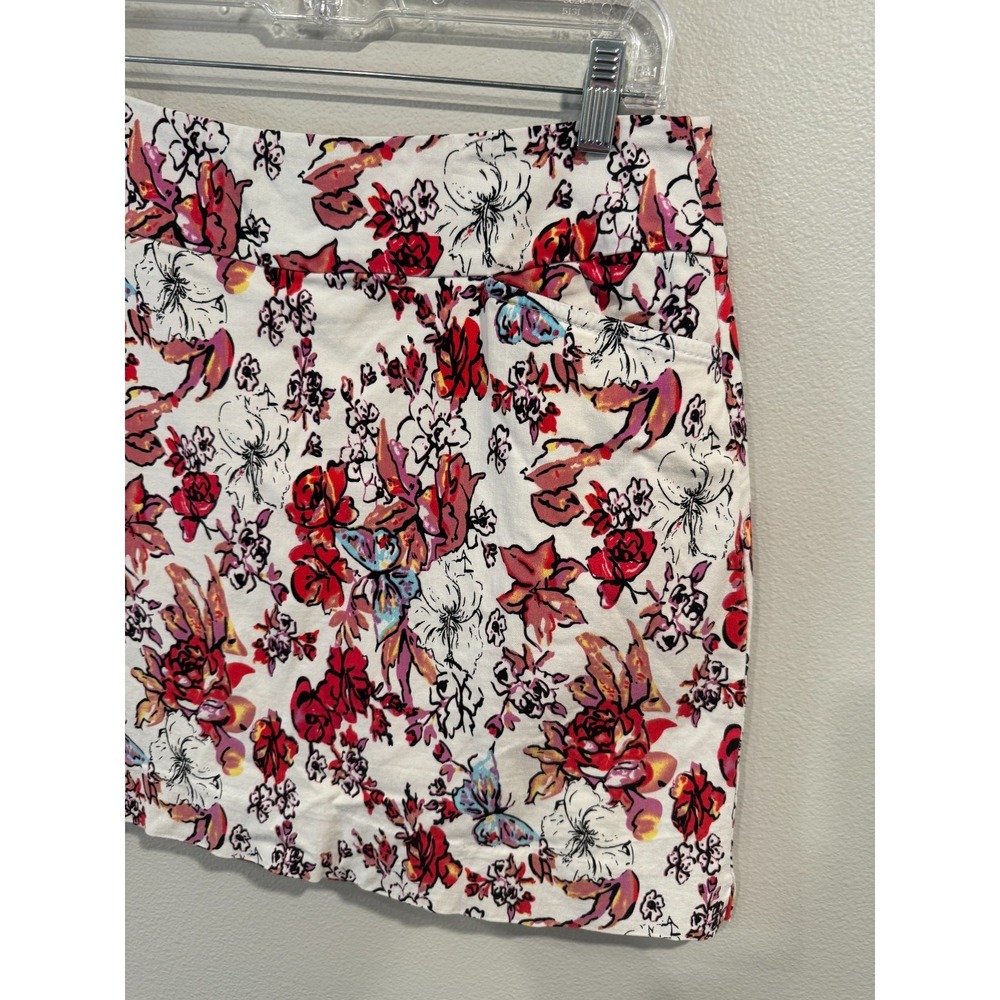 Swing Control Skirt Women's Size 10 White Red Floral Rayon Stretch High‎ Waisted - Picture 7 of 10